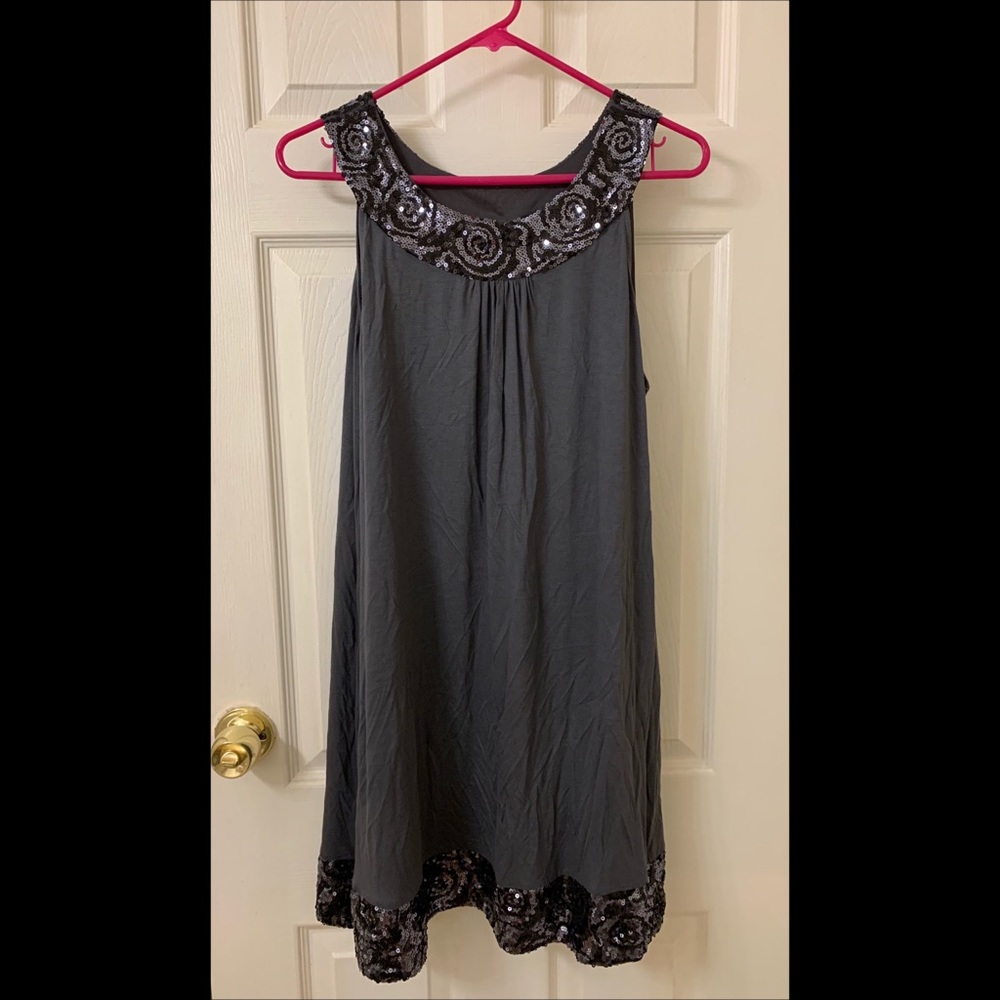 Express Long Gray Top with Sequin Embellishment